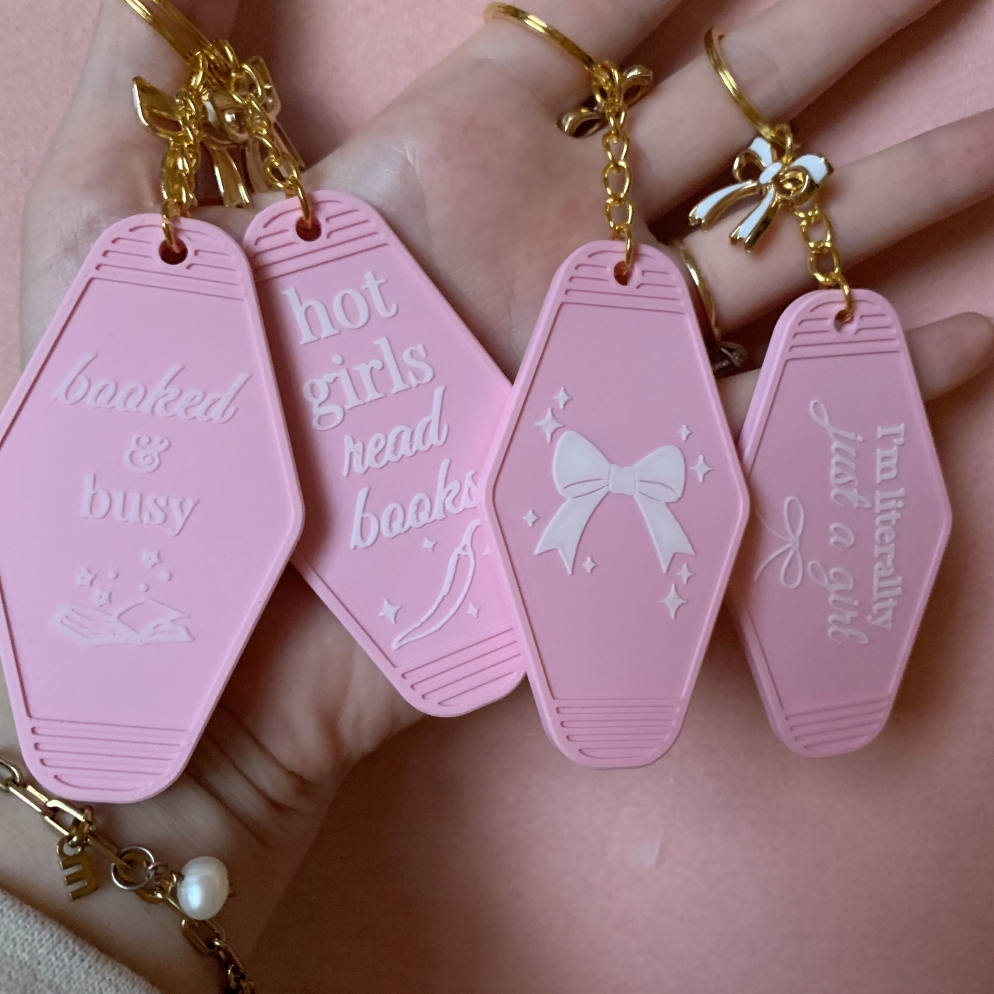 Booked & Busy Pink Motel Keychain