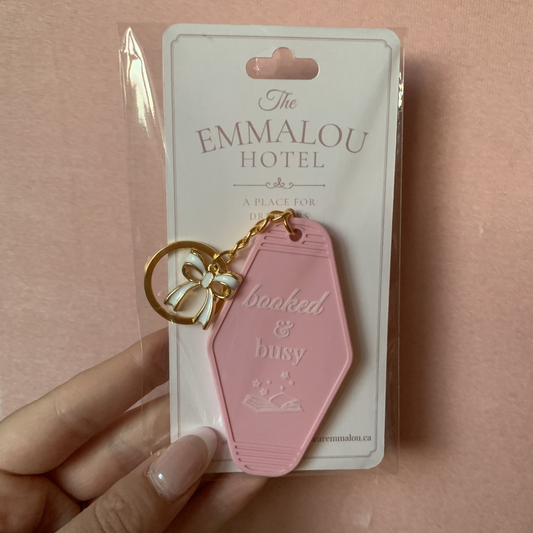 Booked & Busy Pink Motel Keychain
